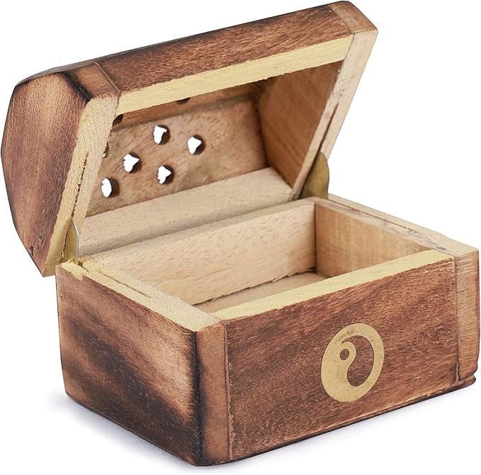 Bless-International Traditional-Handmade-Burner Wooden-Incense-Stick-Holder Ash-Catcher-Stand for-Aromatherapy-Meditation-Yoga (Treasure Box Wooden Charcoal/Cone) - Bloomnest