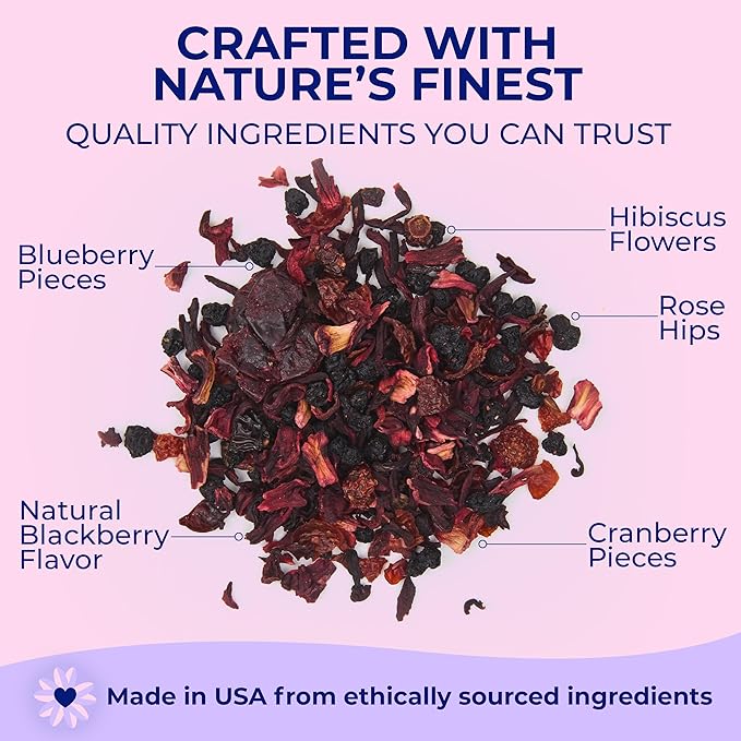 Katy’s® Berrylicious Loose Leaf Tea | Hibiscus, Blueberry & Cranberry | Fruity Herbal Tea | Caffeine-Free Fruit Tea | Cold Brew or Hot | 30+ Cups | Antioxidant-Rich | Woman-Owned | 3oz Pouch - Bloomnest