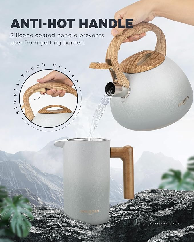 POLIVIAR Tea Kettle, 2.7 Quart Stovetop Tea Kettle, Audible Whistling Teapot with Crackle Finish, Food Grade Stainless Steel for Anti-Rust, Anti Hot Handle, Suitable for All Heat Sources (JX2023-LYW) - Bloomnest