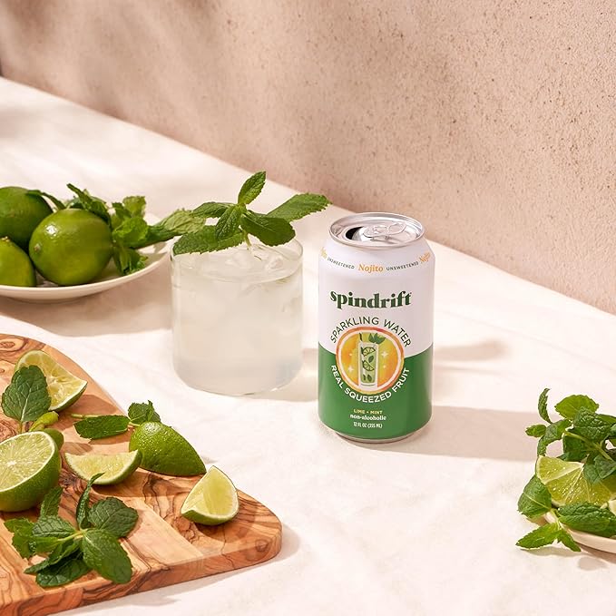 Spindrift Sparkling Water, Nojito Flavored, Made with Real Squeezed Fruit, 12 Fl Oz Cans, Pack of 24 (Only 4 Calories per Can) - Bloomnest