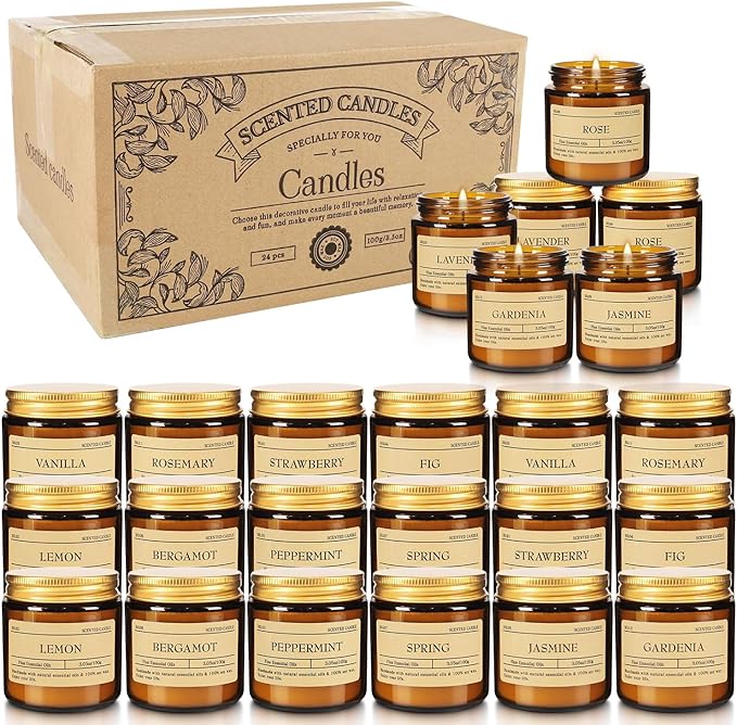 Scented Candle Set 24 Pack, Candle for Home Scented, Odor Eliminating, Stress Relief, Long Lasting Soy Wax Gift Set - Bloomnest