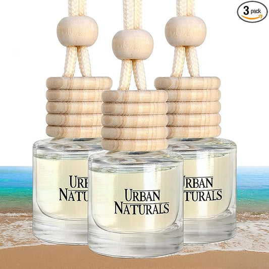 Urban Naturals Car Air Freshener Diffuser 3 Pack - Ocean Mist & Sea Salt Scent, 45+ Days Long Lasting Fragrance, Made in USA, Glass & Wood, Hanging Design + Vent Cip, Easy to Use - Bloomnest