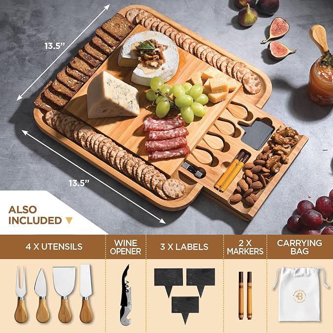 Charcuterie Board Gift Set - Bamboo Cheese Board and Knife Set - Housewarming Gifts for New Home, Wedding Gifts for Couples 2025, Bridal Shower Gifts, Birthday Gifts for Women - Bloomnest