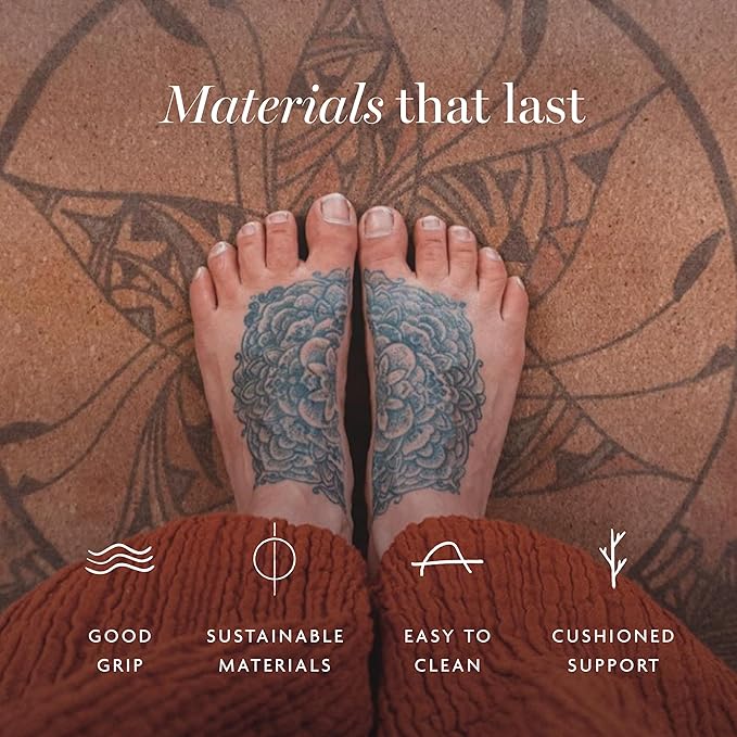 Shakti Warrior Cork Yoga Mat - Artist Designed, Premium Printed Eco-Friendly Non-Slip mat, Great for Regular & Hot Yoga, Pilates, Workouts 72 inch x 24 inch x 3mm Thick - Bloomnest