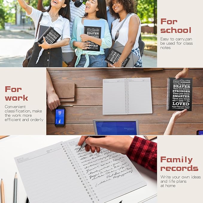 Spiral Notebook Journal, 4 Pcs Hardcover Spiral Notebooks,College Ruled Hardcover Notebook for Work,A5 Notebooks for Work School Note taking, Lined Journal for Women (4Pcs Always-Black) - Bloomnest