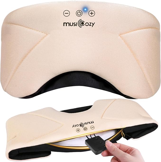 MUSICOZY Bluetooth Sleep Headphones 5.4, Wireless Over-Ear Headphones with Built-in HD Stereo Speakers, Cooling Eye Mask Design, 14H Playtime, Washable, for Side Sleepers, Travel & Relaxation - Bloomnest