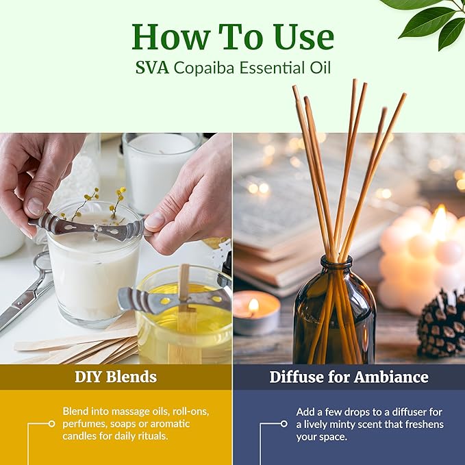 SVA Copaiba Essential Oil – 4 Fl Oz – 100% Natural Copaiba Oil - for Diffuser, Hair Care, Face, Skin Care, Aromatherapy, Scalp and Body Massage, Soap and Candle Making – with Dropper - Bloomnest