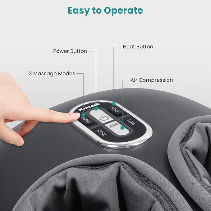 Nekteck Shiatsu Foot Massager Machine and Heat, Air Compression with Deep Kneading Therapy, Relax for Home or Office (Large Size)