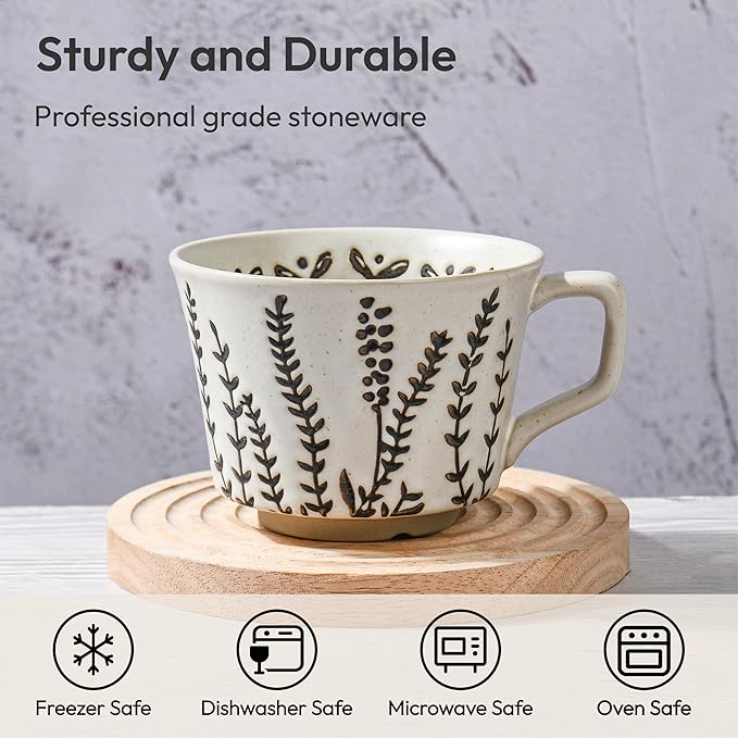 Ceramic Coffee Mug, 12 oz Novelty Unique Teacup with Handle, Stoneware Cup for Tea Mocha Latte Cappuccino Espresso (Grass) - Bloomnest