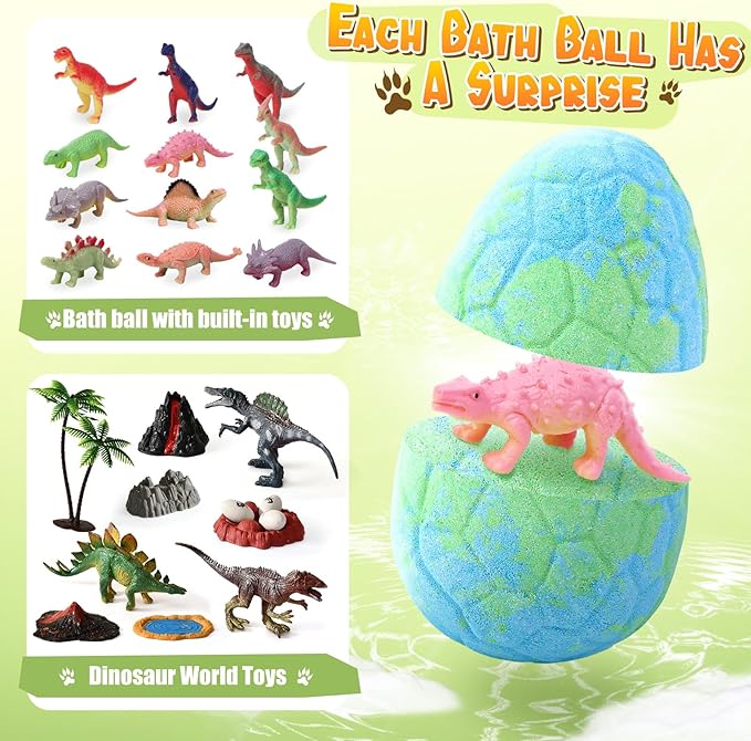 Golray Bath Bombs for Kids with Surprise Inside Dinosaur Toy, 12 Pack Dinosaur Eggs Bath Bombs Pretend Playset, Handmade Bubble Bath Fizzies Stocking Stuffers Birthday Christmas Gift for Boys - Bloomnest