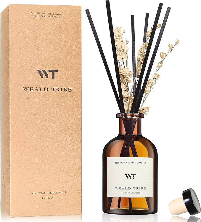 WEALD TRIBE Reed Diffuser Set for Bathroom Shelf Decor, Sticks Diffuser with Essential Oils Included | Early Summer Gardenia Scent 4.0 fl oz Fragrance Oil | Defusers for Home Apartment Essentials - Bloomnest