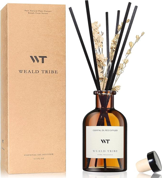 WEALD TRIBE Reed Diffuser Set for Bathroom Shelf Decor, Sticks Diffuser with Essential Oils Included | Early Summer Gardenia Scent 4.0 fl oz Fragrance Oil | Defusers for Home Apartment Essentials - Bloomnest