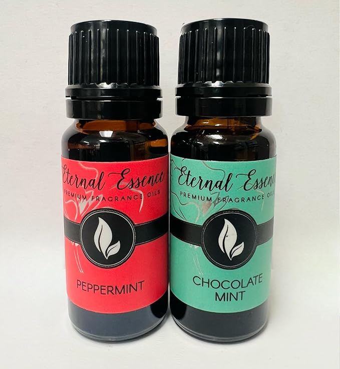 Eternal Essence Oils 2 Pack 10ml Premium Fragrance Oil - Chocolate Mint & Peppermint - for Candle, Soap Making, Aromatherapy, Diffusers, Home Care, & Humidifiers EternalEssenceOils