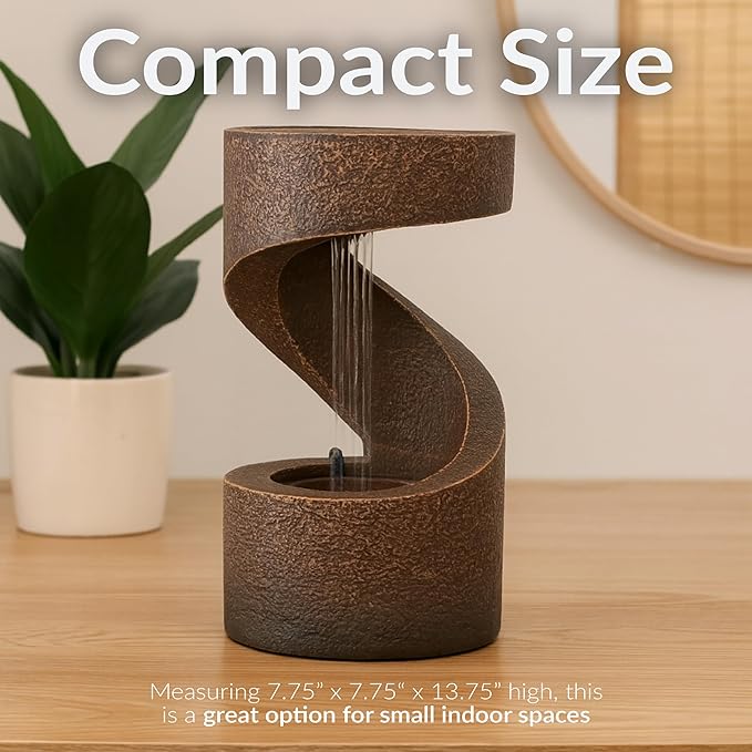 Sunnydaze Winding Showers Tabletop Water Fountain - 13 Inch Relaxing Indoor Desktop Water Fountain with LED Lights - Office, Bedroom, Living Room - Bloomnest
