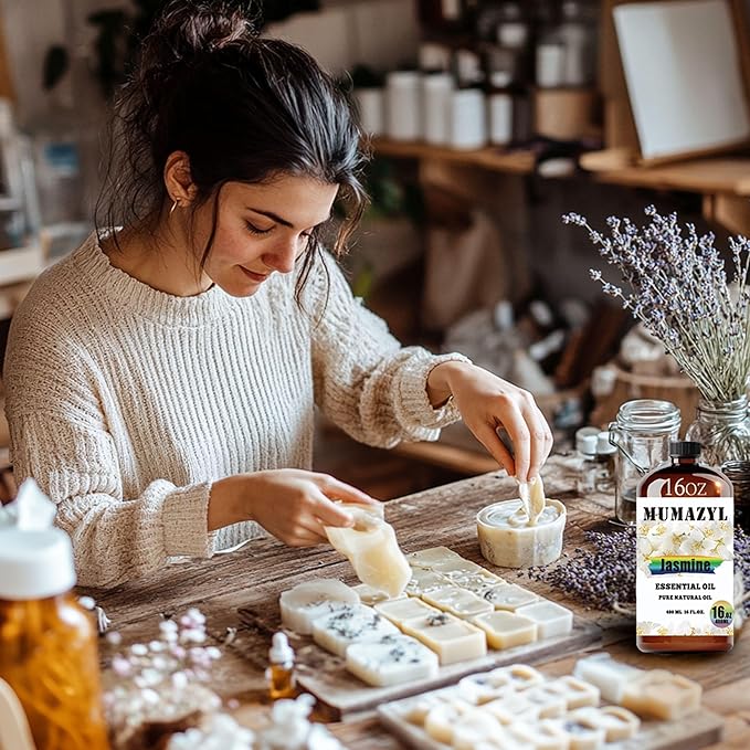 Jasmine Essential Oil, Jasmine Oil 16 Fl Oz 480ML for Diffuser Humidifier Yoga Cleaning DIY Candle Soap Making Essential Oils - Bloomnest