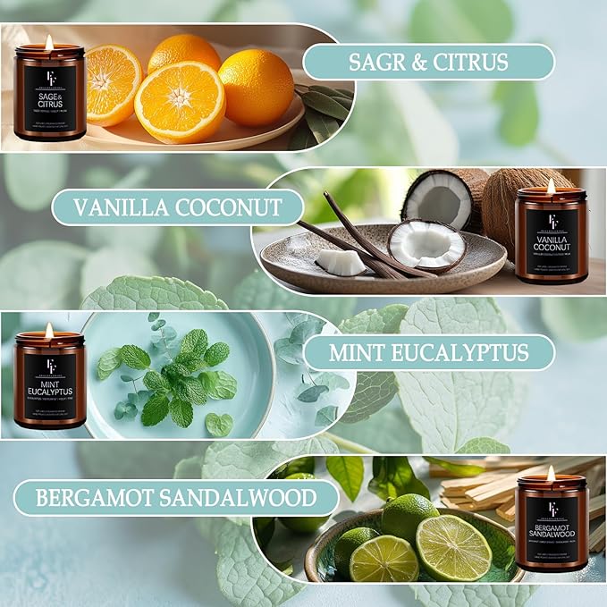 Scented Candles Set, Candles for Home Scented Soy Wax Candles, 4 Pack 28 Oz Aromatherapy Candles Gift Set for Women Men (Sage/Vanilla/Mint/Sandalwood) - Bloomnest