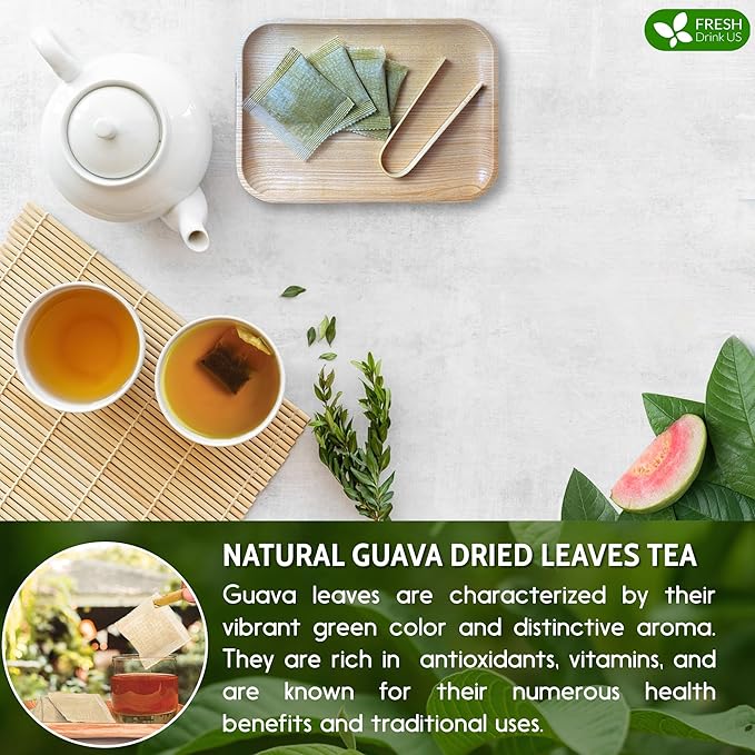FreshDrinkUS, Premium 135 Guava Leaf Tea Bags, Handmade, From Great Origin, 100% Natural and Pure. Guava Tea, Loose Leaf Herbal Tea. No Sugar/Caffeine/Gluten, Vegan. - Bloomnest