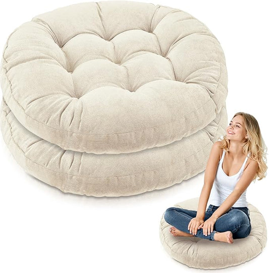 Jerify Floor Pillow Cushions 22 x 22 Inch Round Square Large Meditation Floor Pillow for Classroom Adult Meditation Picnic Party Cushion for Seating Gift Christmas(Round,Beige,2 Pcs) - Bloomnest