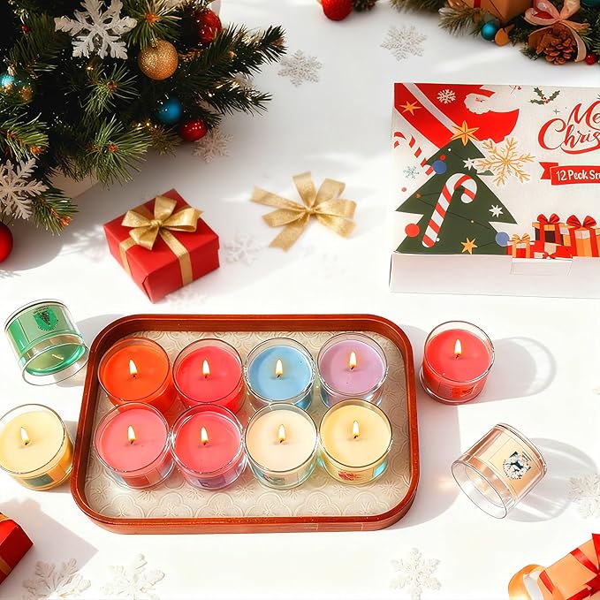 Christmas Candles for Women 12 Pack Candles for Home Scented Winter Holiday 240Hours Small Natural Soy Wax Candle Bulk Mini Candle Gift Set for Men Women Holiday Christmas New Year Winter Décor - Bloomnest