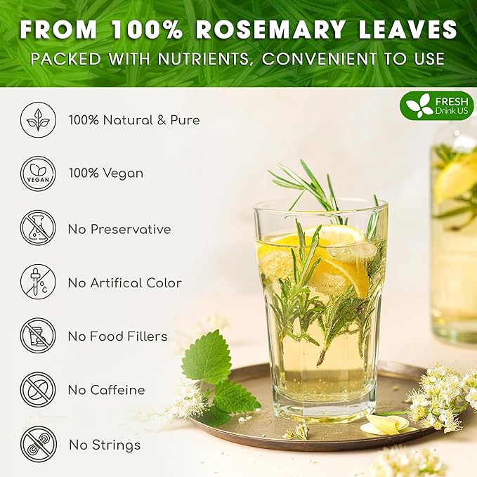 FreshDrinkUS, Premium 100 Rosemary Leaf Tea Bags, Made with 100% Natural Rosemary Dried Leaves, Pure Rosemary Herbal Tea, No Additives, No Caffeine, No Gluten, Vegan. - Bloomnest