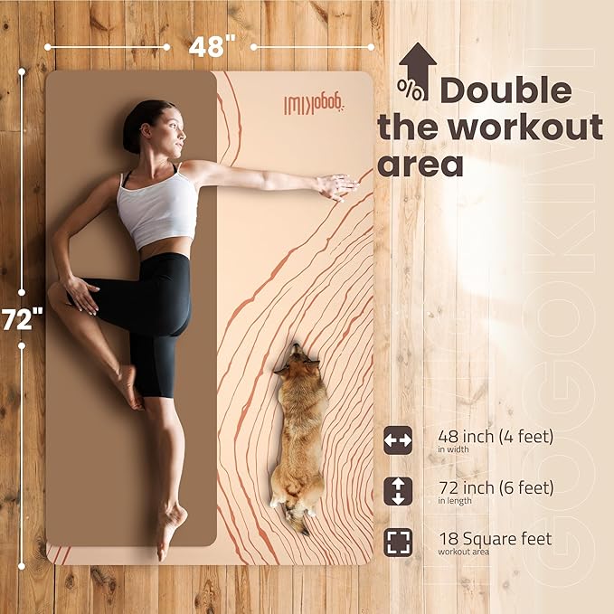 Large Yoga Mat (6'x4') – 1/4" & 1/2" Thick Exercise Mats for Home Workout, Extra Wide Workout Mats for Home Gym, Yoga, Pilates, Stretching, Floor & More