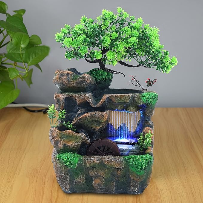 Resin Tabletop Fountain Ornament, Indoor Relaxation Desktop Fountain Waterfall, Desktop Water Fountain for Home Office Bedroom Desk Decoration - Bloomnest