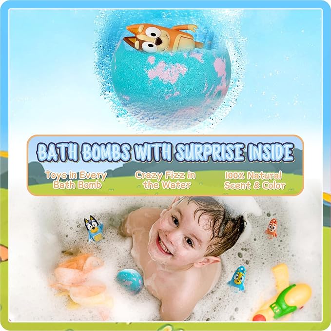 The Blue Heelers Gifts Set: Bath Bombs with Toys Inside, Shower Steamers, Mask Craft, Keychain, Drawstring Backpack, Towel, Blanket, Sticker, Poster, Gift Card, Birthday Gifts for Kids Boys Girls - Bloomnest