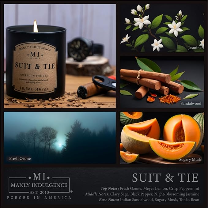 Manly Indulgence Suit & Tie Scented Candles for Men, 16.5 oz Single Wick, Premium Soy Blend Wax, 60H Burn, Candles for Home Scented – Made in The USA - Bloomnest