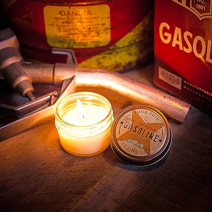 Gasoline Scented Candle 4 oz - Soy Aromatherapy Candle with Jar - Great Fun Gifts for Birthday, Anniversary, Christmas, New Year, House Warming and More - Four Points Trading Co. - Bloomnest