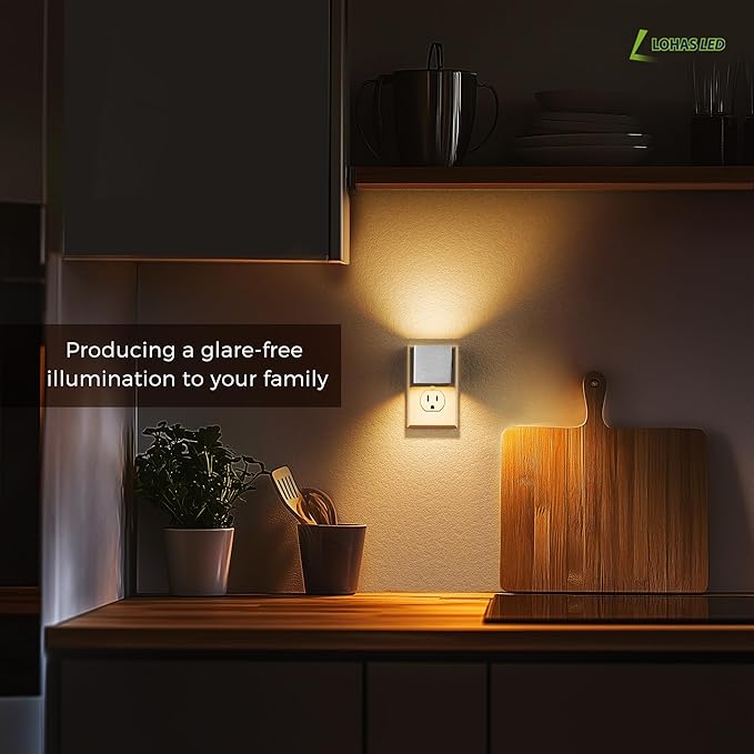 L LOHAS LED Night Light,Night Lights Plug into Wall,[2-Pack] Dimmable Night Light with Light Sensor,3000K Warm White,Silver Nightlight for Bathroom Hallway Kitchen - Bloomnest