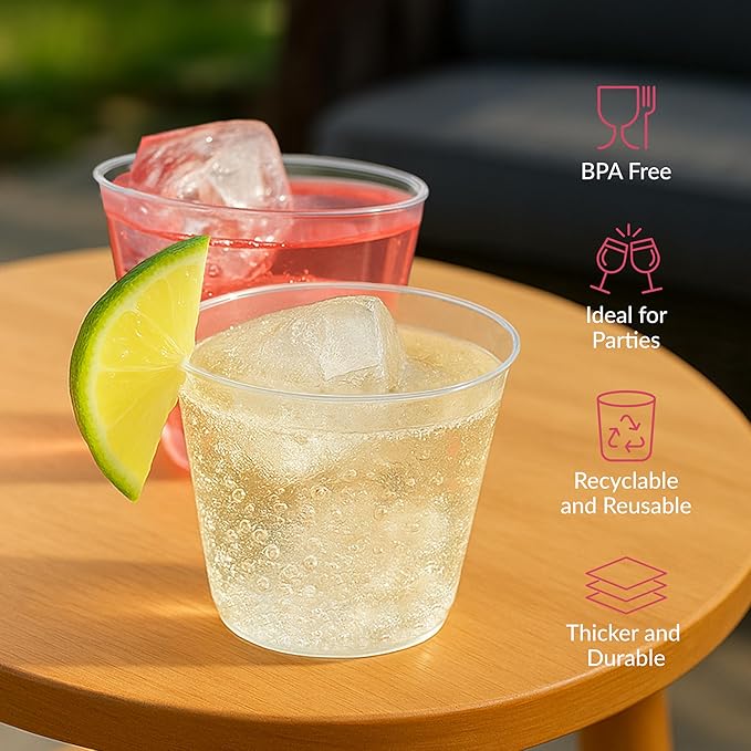 Small Clear Plastic Cups - 5 oz. 200 Pack - Hard Disposable Cup - Wine and Plastic Cocktail Glasses - Drinking and Party Punch Cups and Bulk Wedding Tumblers - Bloomnest
