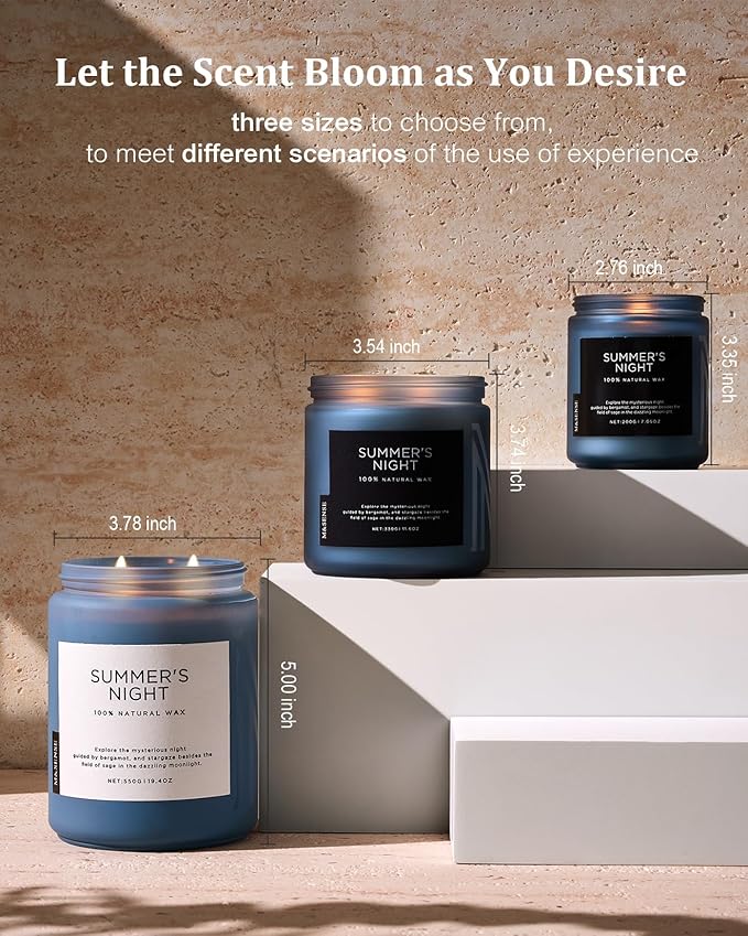M&SENSE Summer's Night Soy Candle, Large 2 Wick, 19.4oz Up to 110 Hours Burn Time, Natural Scented for Home, Manly Candle in Glass Jar for Bedroom - Bloomnest