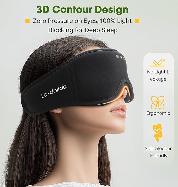 BambooCotton 3D Bluetooth Sleep Mask, LC-dolida 2025 New Sleep Headphones, Wireless Comfort, Sustainable Luxury for Better Sleep - Bloomnest
