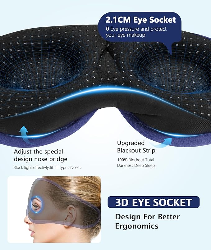 LC-dolida Sleep Mask with Headphones Bluetooth 5.4, 3D Sleeping Headphones for Side Sleepers Bluetooth Sleep Mask Blackout Bluetooth Eye Mask for Sleeping Travel Meditation Men Women - Bloomnest