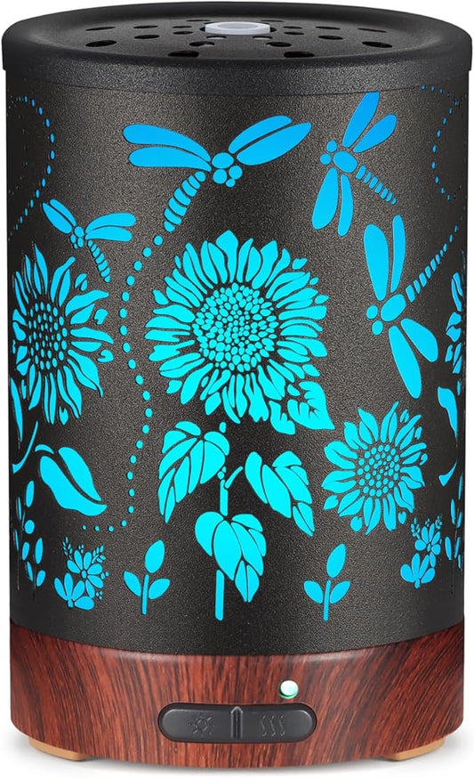 Essential Oils Diffuser,Christmas Aromatherapy Diffuser,Birthday Gifts for Women Mom Grandma,Metal Cool Mist Humidifier with 7 Colors Lights Waterless Auto Off Air Diffusers (Sunflower) - Bloomnest