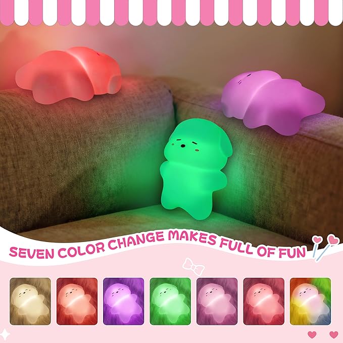 Night Light for Kids, Rechargeable Dimmable Silicone LED Nightlight with 7 Colors, Baby Nursery Night Lamp, Touch Squishy Lamp, Cute Gifts for Girls, Boys, Toddler Room Decor, Lying Dog - Bloomnest