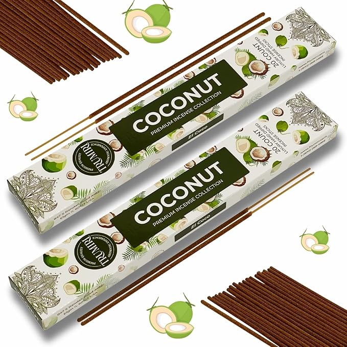TRUMIRI Coconut Incense Sticks - Total 40 Sticks, Dual Pack of 20, Non-Toxic, Natural Ingredients TRUMIRI