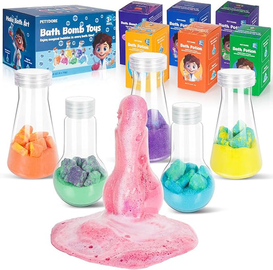 Bath Bomb Potion for Toddlers & Kids, 6-Pack Non-Toxic - Colorful Fizzy Fun - Interactive Bubble Bath Toy, Fun Science Bath Toys with a Colorful Foams & Bubbles Eruption - Bloomnest