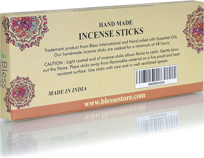 Bless-Sandalwood 100%-Natural-Handmade-Hand-Dipped-Incense-Sticks Organic-Chemicals-Charcoal-Free Purification-Relaxation-Positivity-Yoga-Meditation Best-Woods-Scent (100 Sticks (5.25 OZ)) BlessInternational