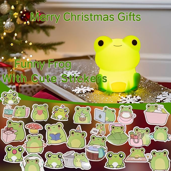 Night Light for Kids, Frog Lamp with Cute Frog Stickers, Night Lamp Bedroom Nightlight for Baby Girl Boy Teem, Silicone Animal Night Lamp Christmas Birthday Gifts, Room Decor (Frog Gifts) - Bloomnest
