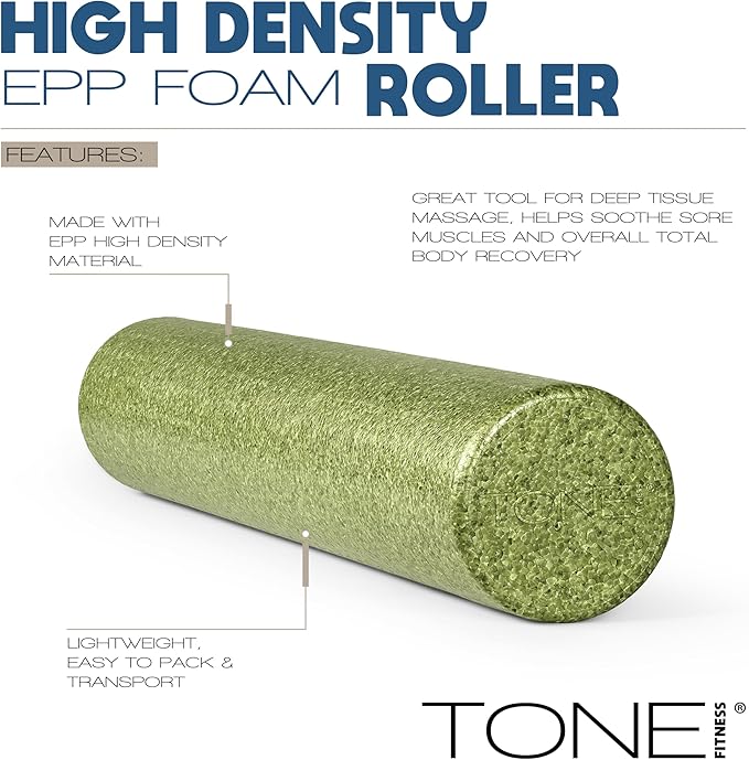 Tone Fitness High Density EPP Foam Exercise Foam Roller for Yoga, Pilates, Stretching, Massage, and Recovery | Multiple Sizes and Colors - Bloomnest