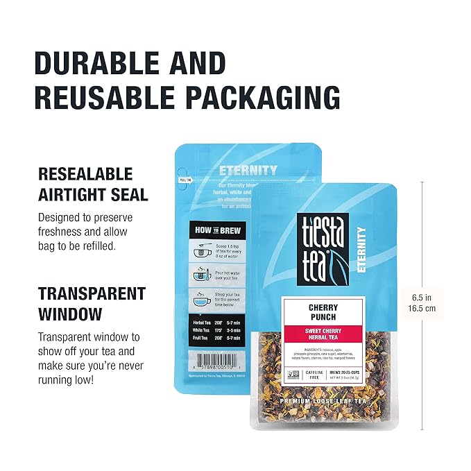 Tiesta Tea - Cherry Punch, Loose Leaf, Sweet Cherry Herbal Tea, Premium Blend, Non-Caffeinated, Makes Hot or Iced & Brews Up to 25 Cups, 2oz Resealable Pouch - Bloomnest