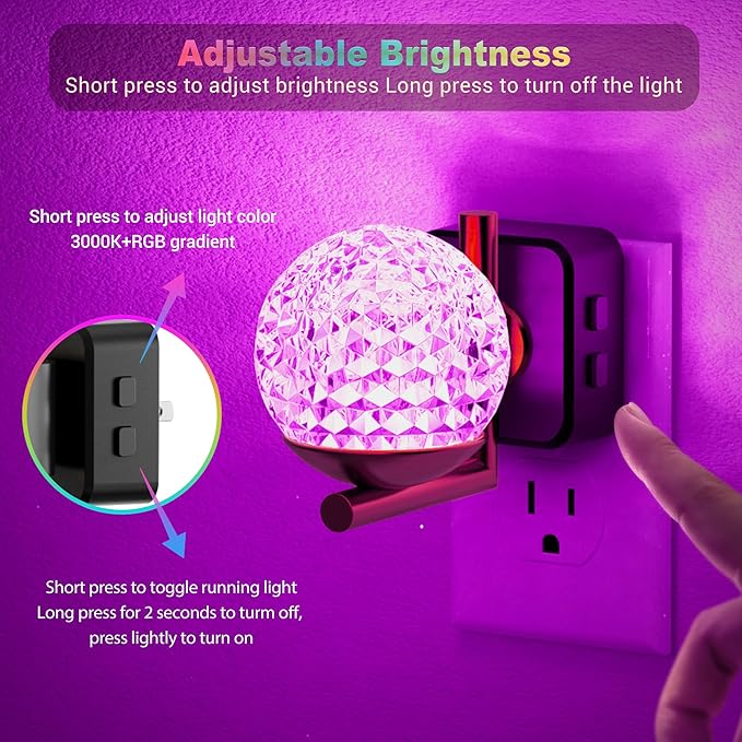 JandCase LED Night Light, 3000K Warm White & RGB Color Changing Night Lights Plug into Wall, Dusk to Dawn Light Sensor, 180° Rotatable Plug in Nightlights for Bathroom, Bedroom, Hallway 2 Pack - Bloomnest