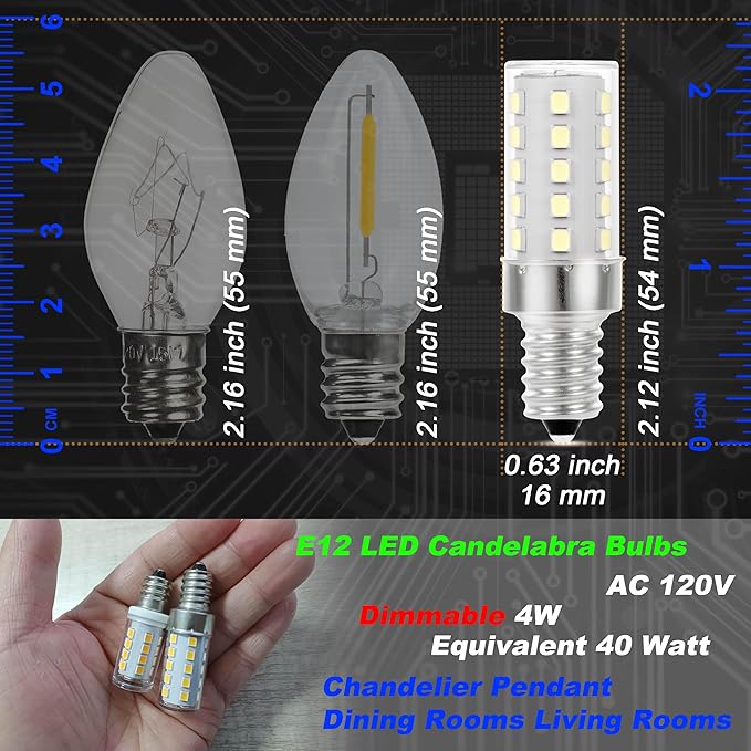 E12 Candelabra LED Light Bulbs Dimmable 4W Equivalent 40 Watt 450lm 6000K Bright Daylight White Candle Bulbs for Chandelier Pendant Dining Rooms Living Rooms Bedrooms Office, 4 Pack - Bloomnest