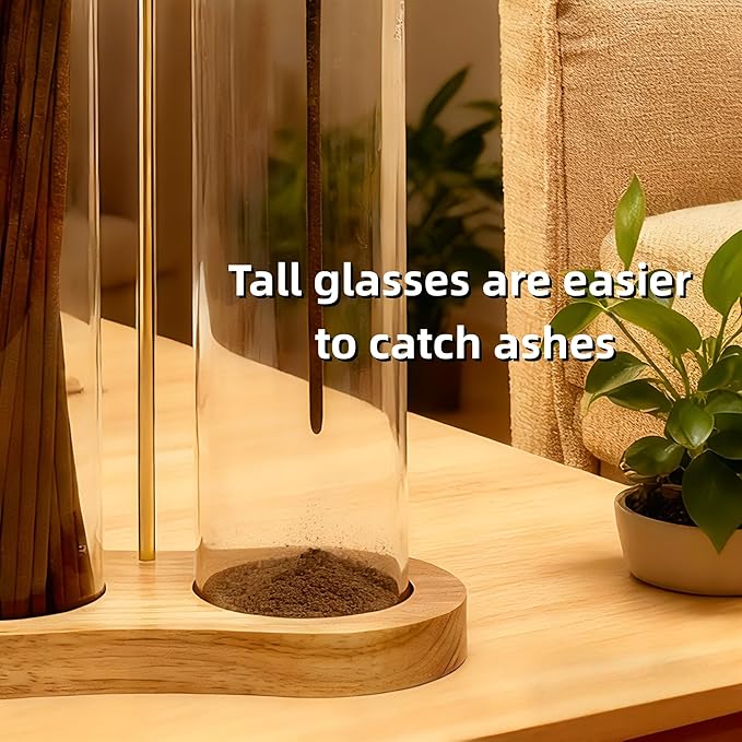 Glass Incense Holder, Incense Sticks Burner Holder with Storage,Hang Upside Down Incense Holder for Sticks with Glass Ash Catcher for Meditation Yoga Spa Room Decor (Natural) - Bloomnest
