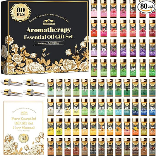 80 Pcs Pure Essential Oils for Diffusers for Home, Skin, Candle and Soap Making, 80 Scents - Tea Tree, Lavender, Lemon, Peppermint, Eucalyptus, Cinnamon, Rose and More, Aromatherapy Oils(80 * 5ML) - Bloomnest