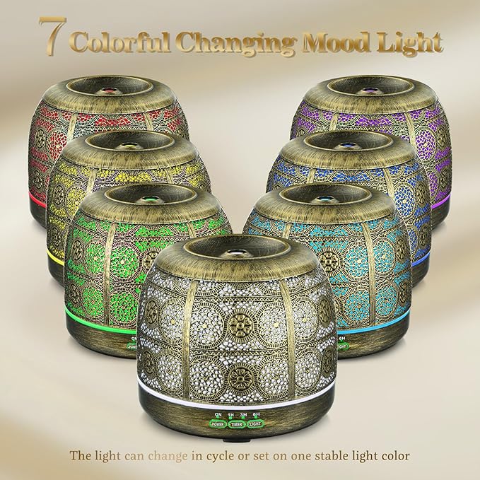 ARVIDSSON Essential Oil Diffuser, 500ml Aromatherapy Diffuser for Home, Ultrasonic Diffusers for Essential Oils, Metal Oil Diffuser with Mist Timer and Color Mood Light, Gift for Women and Men - Bloomnest