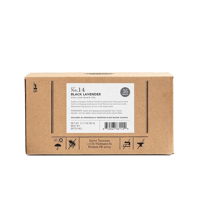 Steven Smith Teamaker Black Lavender No. 14, Caffeinated, Sugar-Free, Sustainably Grown Full Leaf, Plant Based Black Tea Bags, 36 Sachets, 1.32oz each - Bloomnest