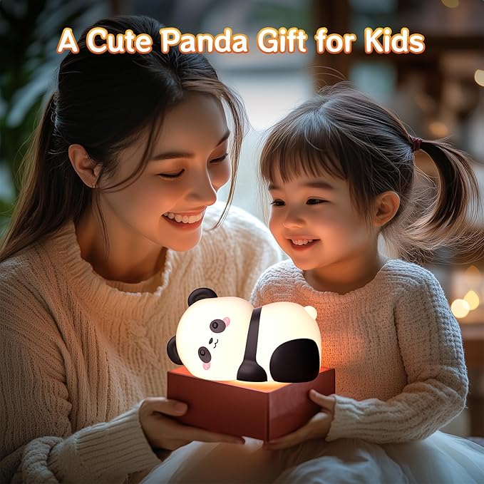 Lying Panda Night Light, Cute Baby Light 3 Level Dimmable, Nursery Nightlight for Snoothing, Sleeping Companion, Auto-Off 30Min Timer, Rechargeable Battry Cordless, - Bloomnest