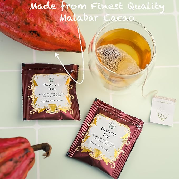 THE VEDAS CACAO TEA | Caffeine Free Herbal Tea | Biodegradable Cotton Teabags | Vegan Chocolate Seed Husks |20 Tea Bags(Pack of 1) - Bloomnest